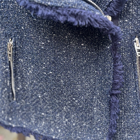 Blank NYC zippered motorcycle tweed blue jacket, silver hardware - Picture 5 of 12